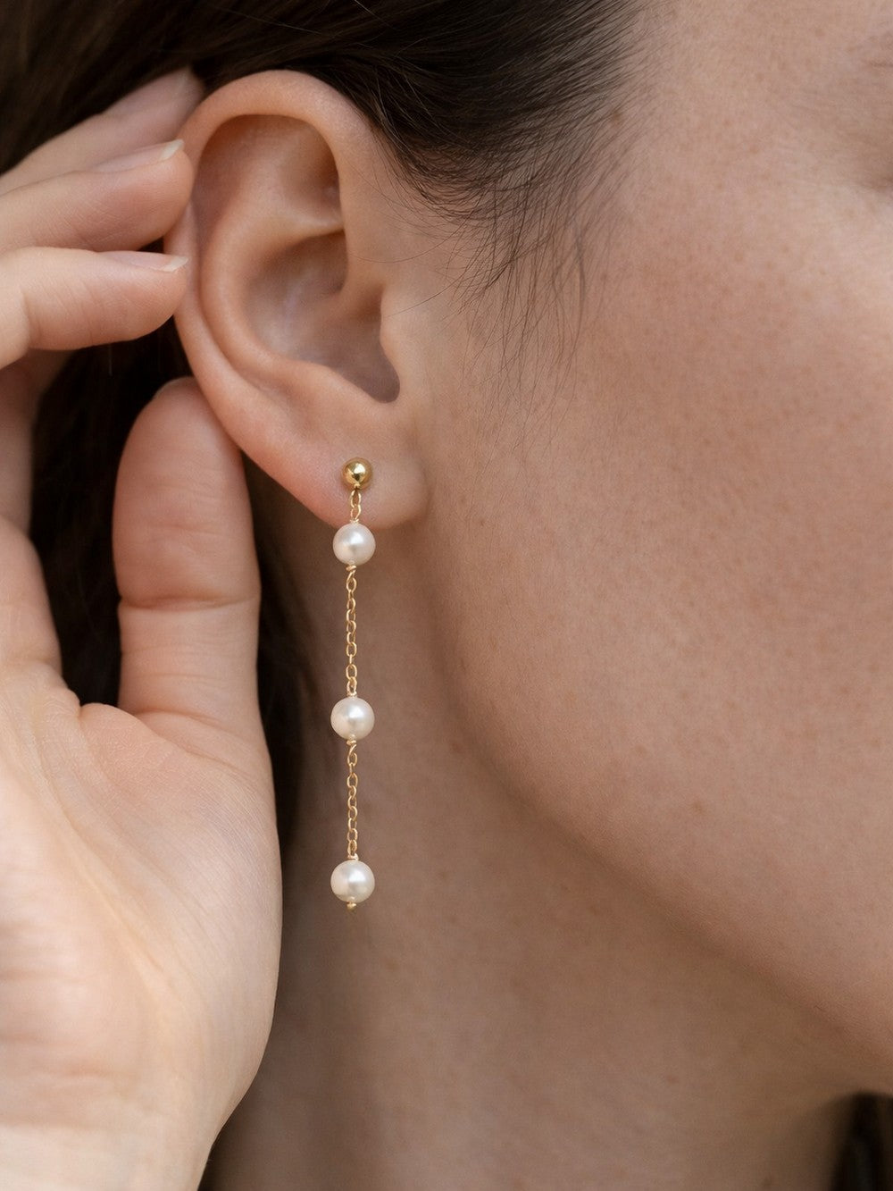 Boucles d'oreilles Tricia trois perles de culture