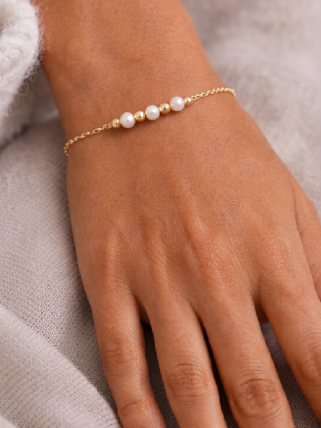 Bracelet Frances – Trilogie de perles de culture et perles gold filled or laminé