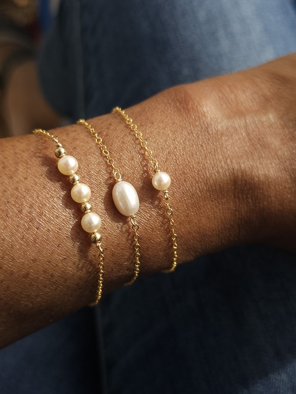 Bracelet Frances – Trilogie de perles de culture et perles gold filled or laminé