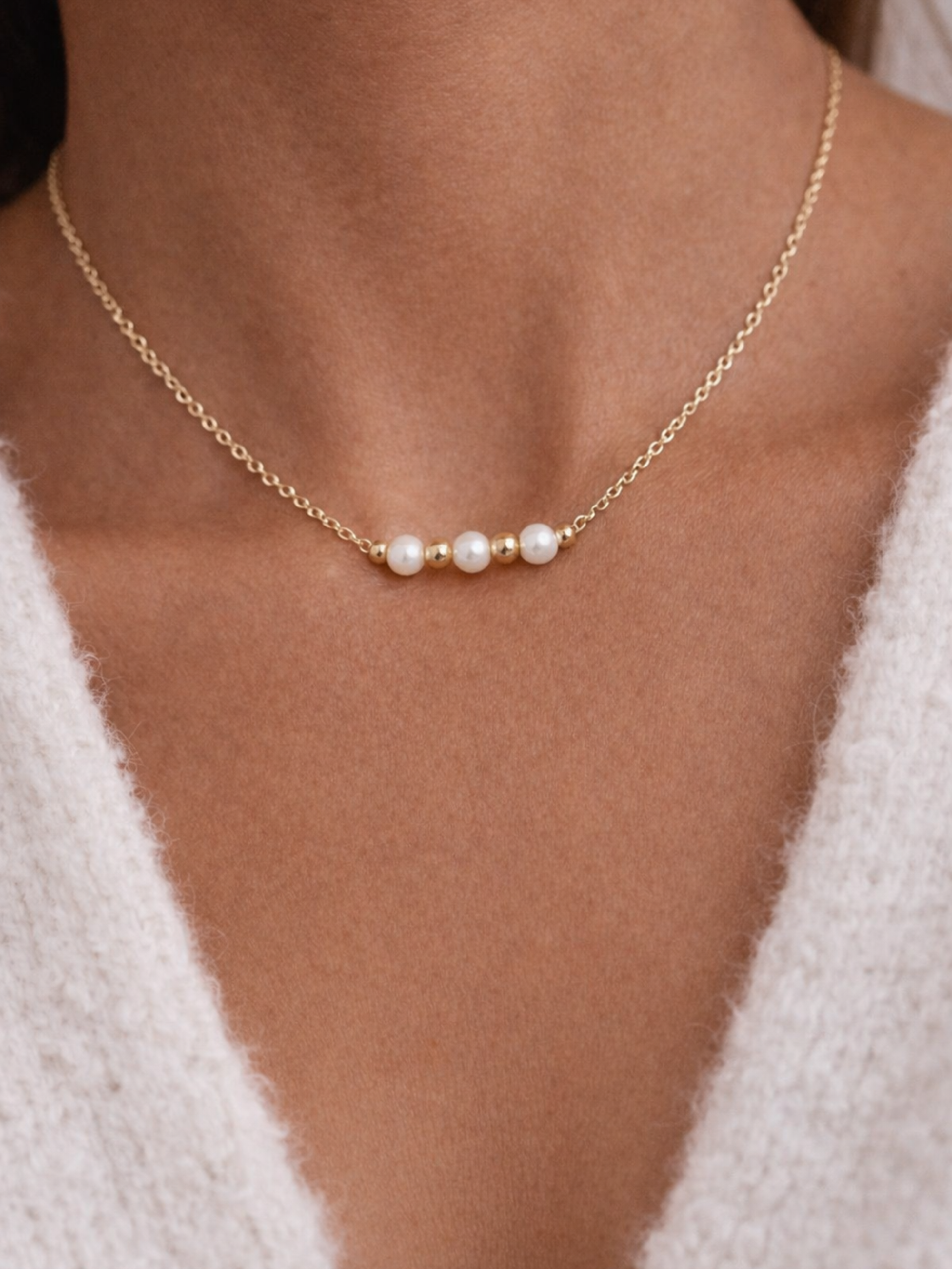 Collier Frances – Trilogie de perles de culture et perles gold filled or laminé