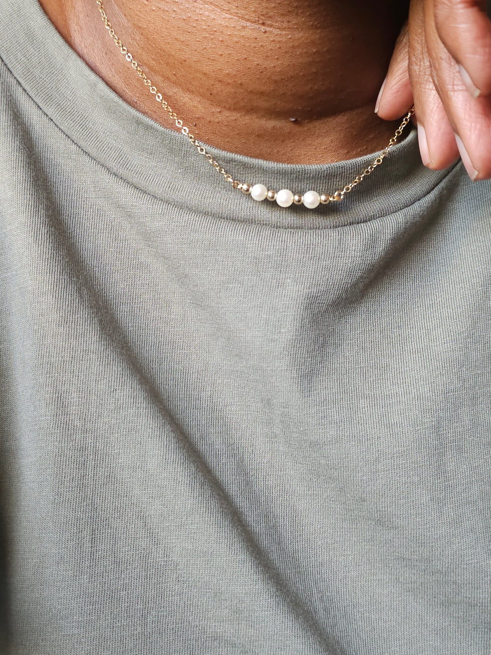Collier Frances – Trilogie de perles de culture et perles gold filled or laminé