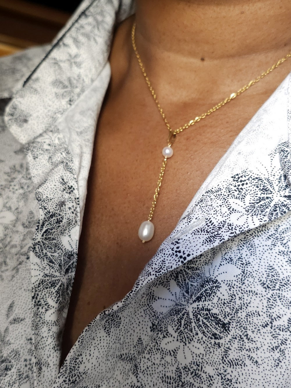 Collier pendentif Krista, gold filled or laminé et perles de culture